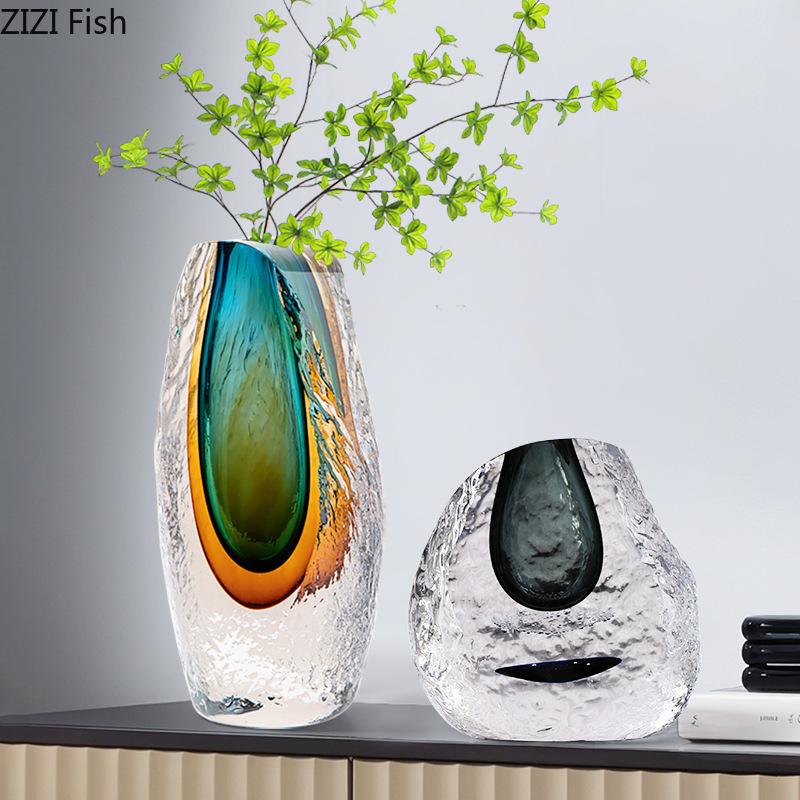 Gradient Glazed Glass Vase Desk Decoration Hydroponics Flower Pots Decorative Flower Arrangement Modern Home Decor Floral Vases