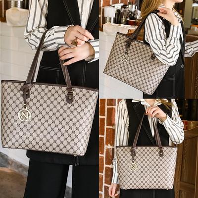 Neue Damen Tasche große Kapazität Pendler Unterarmtasche Leinwand Druck Kontrastfarbe Tragetasche Temperament Damen Umhängetasche