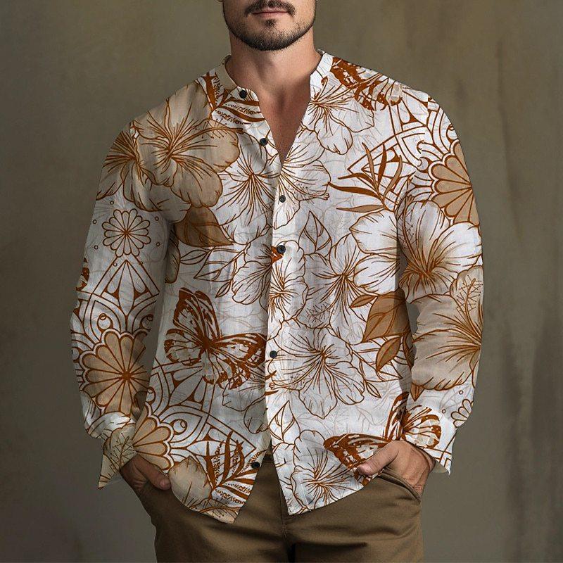 Tiger, Flower Pattern Long Sleeve Shirt Men's Spring and Autumn Trend Loose Casual Shirt Men's Autumn Clothing MB12