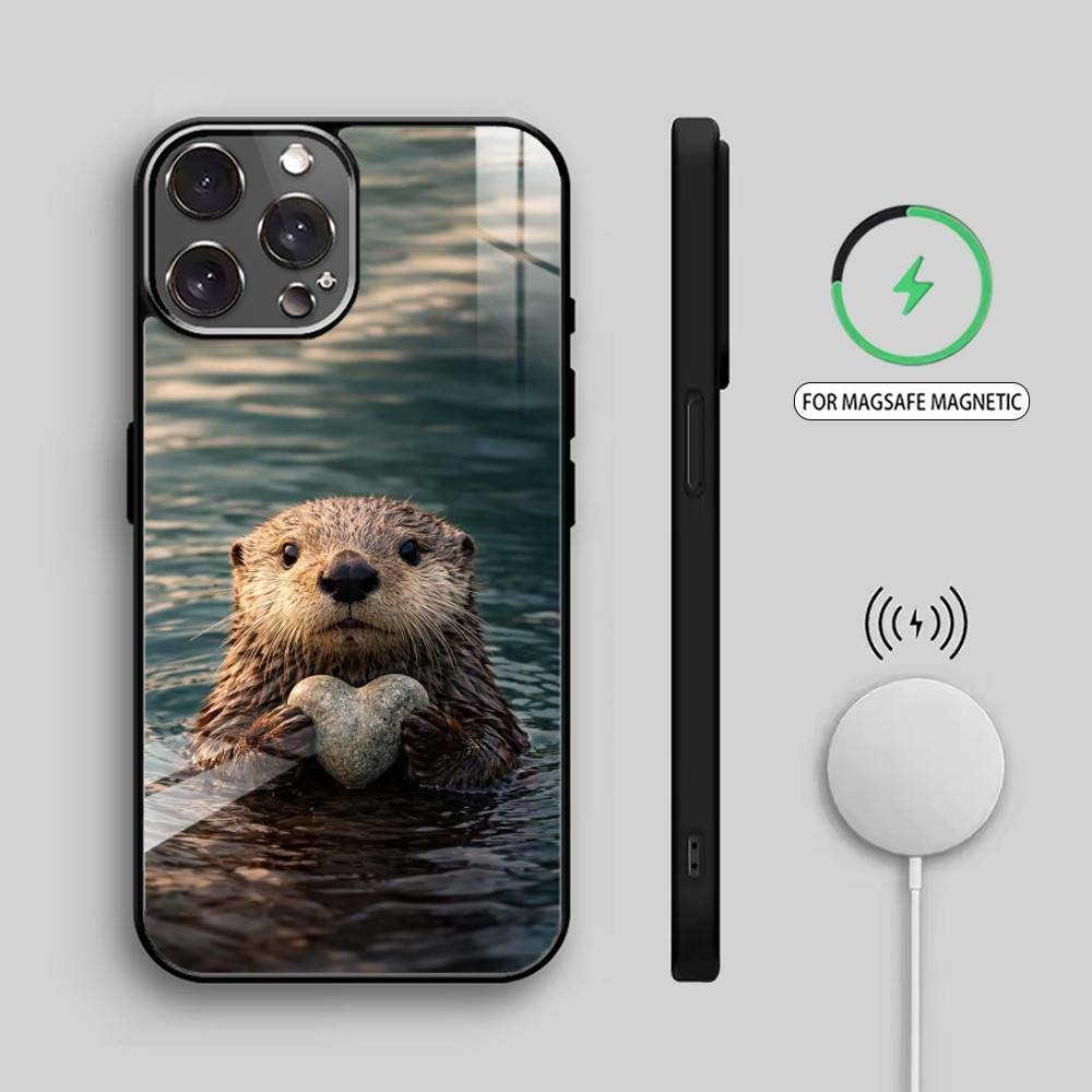 So Adorable R-River Otter Phone Case For iPhone17,16,15,14,13,12,11 Plus,Pro Max Magnetic For Magsafe Wireless Charging