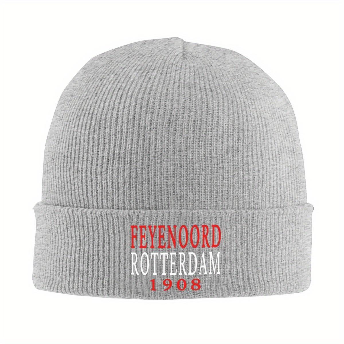 

F-Feyenoords Beanie Hats Rotterdam 1908 text Vintage Caps Men Women Kpop Knit Hat Autumn Printed Elastic Beanie Hat