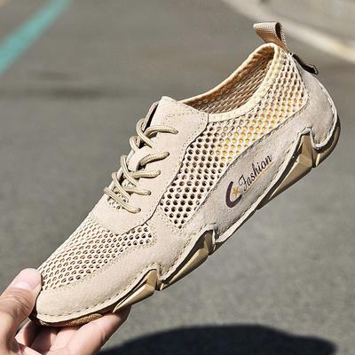 Tênis Casuais Masculinos de Couro de Verão Tamanho Grande Sapatos de Malha de Couro Costurados Sapatos Masculinos Polvo