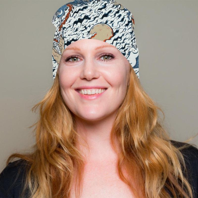 Skull Pattern Digital Print Headscarf for Street Dance Halloween Head Covering Outdoor Activity Hiking Cycling Headscarf