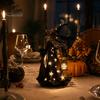 Unique Halloween Gift for Friends Witch Figurine with Star Light, Resin Tabletop Nightlight Lantern, Sturdy Craft Statue Wizard Hat Broom Indoor