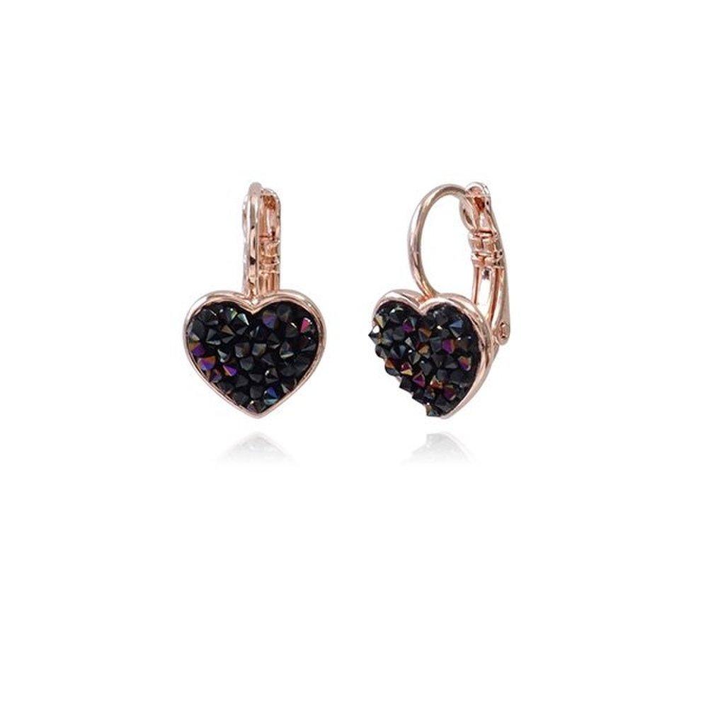 Austrian Crystal Heart Rose Gold Black Earrings