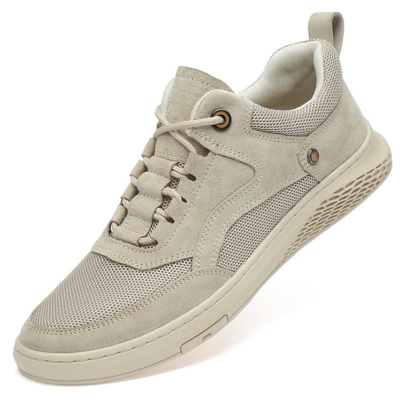 

Мужская обувь свиная кожа тренд низкие кеды мягкая подошва сетка дышащая повседневная плоская обувь мужская модная обувь 44 песочный