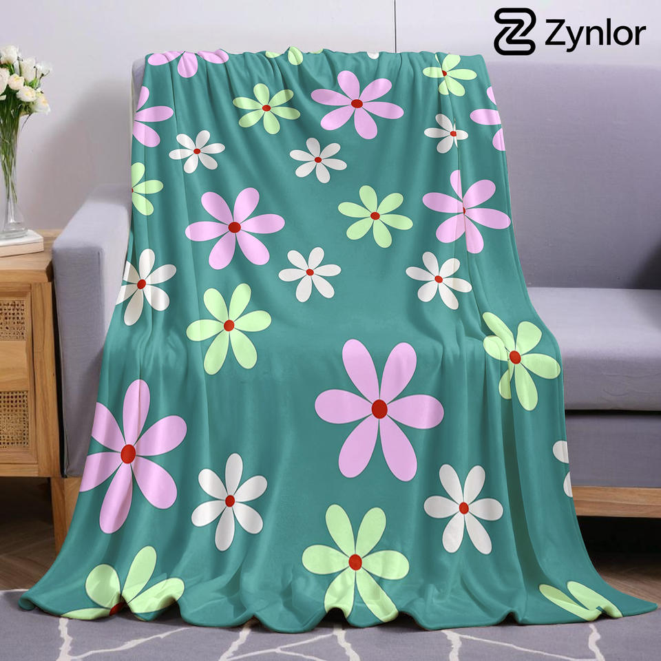Pastel Daisy Tile Lightweight Microfiber Soft Christmas Fleece Blanket Warm Cozy Throw for Bed Sofa Office Travel All Season
