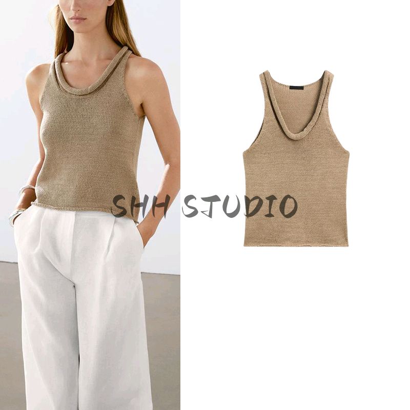 MD Summer New Arrival Women's Clothing Vacation Style Basic Style Curling U-Collar Tank Top Sleeveless T-shirt Tops 5617735