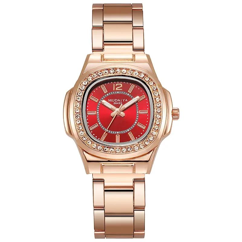 Luxury Ladies Digital Diamond Studded Quartz Watch Fashion  New Rose Gold Stainless Steel Strap Women's Dress Clock Watches