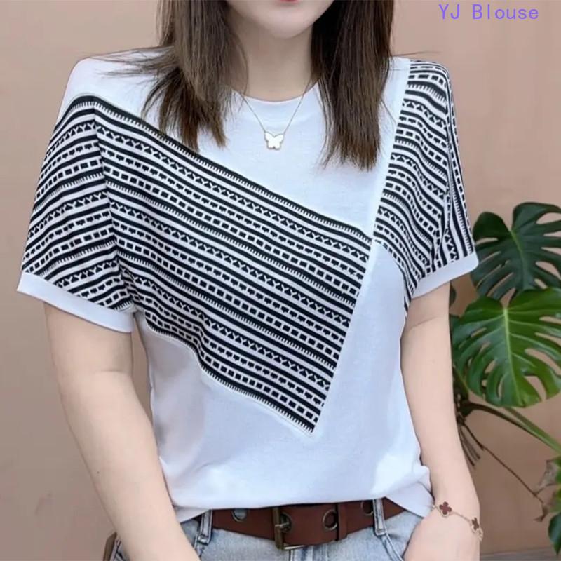 

Striped shirt plus size women s summer fashion multifunctional round neck short sleeved T-shirt 6XL