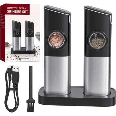 Electric Salt and Pepper Grinder Set, Automatic Salt and Pepper Grinder Set with Charging Base, Safe Switch, Rechargeable Pepper Grinder