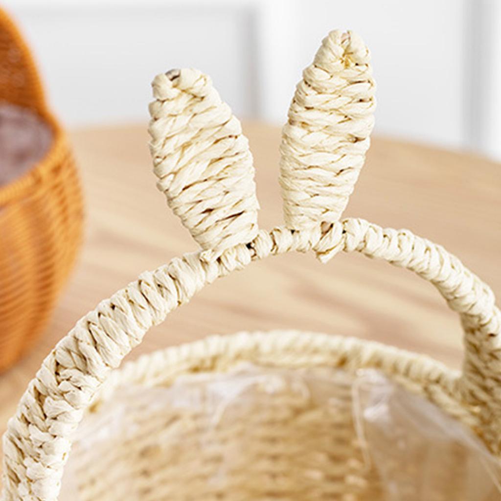 Portable Handwoven Basket With Lovely Rabbits Ear Elegant Storage Bin Great For Picnics And Family Gatherings