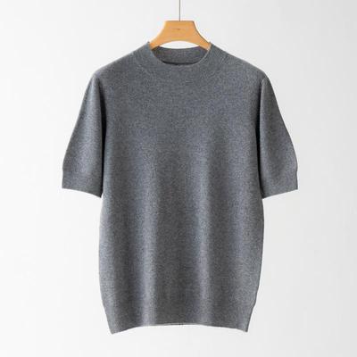 Men's Lightweight 100% Pure Cashmere Half-High Neck Pullover Short Sleeve Sweater