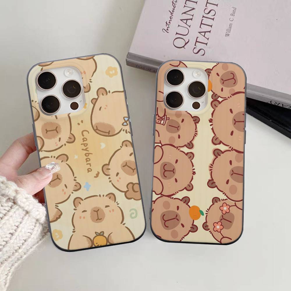 Cute Cartoon Capybara For iPhone 15 16 17 14 13 12 11 Pro Max 16E 16 Plus 17 Air Corrugated Shockproof Phone Cover