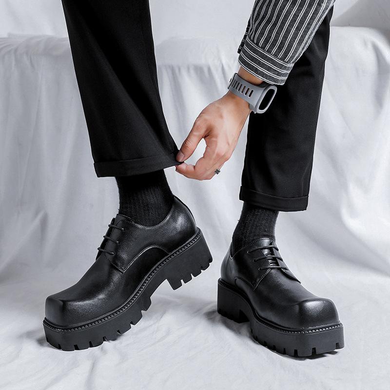 

Новые британские ретро-туфли с квадратной головкой из кожи на осень и зиму, мужские туфли-дерби с толстой подошвой и увеличенным каблуком 93560-R 38 чёрный