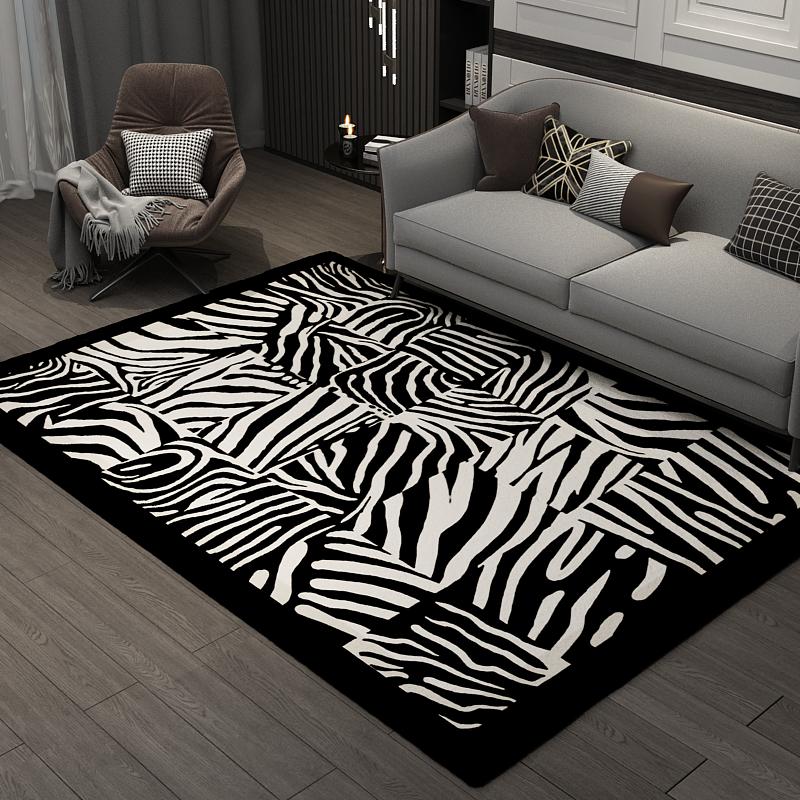 

Ins Black Fashion Living Room Carprt Non-slip Large Area Rugs Room Decoration Home Mats Stripe Fluffy Carpets for Bed Room 100*200cm