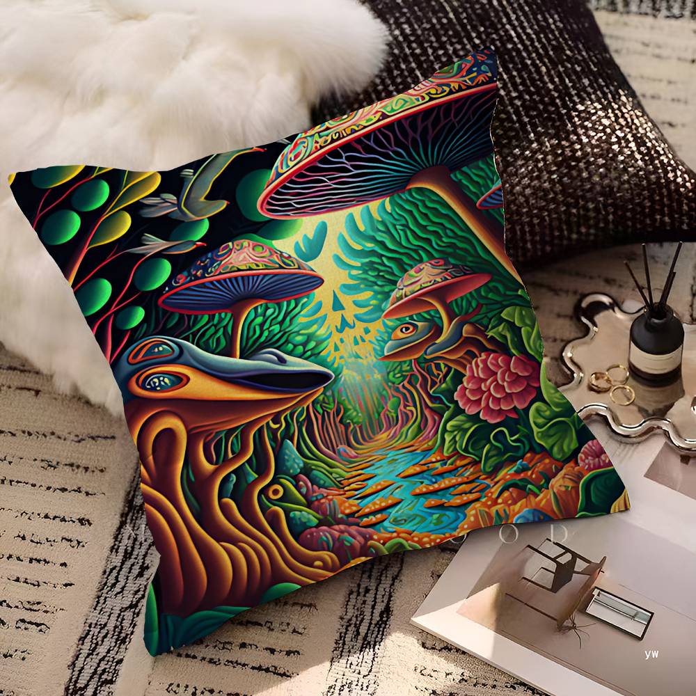 Colorful Mushroom Pillow Covers Cartoon Sofa Decorative Home Double-Sided Printing Short Plush Cute Cushion Cover