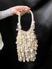 Bohemian Style Natural Shell Piece Woven Armpit Bag Women Casual Seaside Beach Vacation Handmade Bead Tassel Mesh Handbag