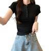 2026 Summer Korean-Style Slim Fit Short-Sleeve Button T-shirt for Women