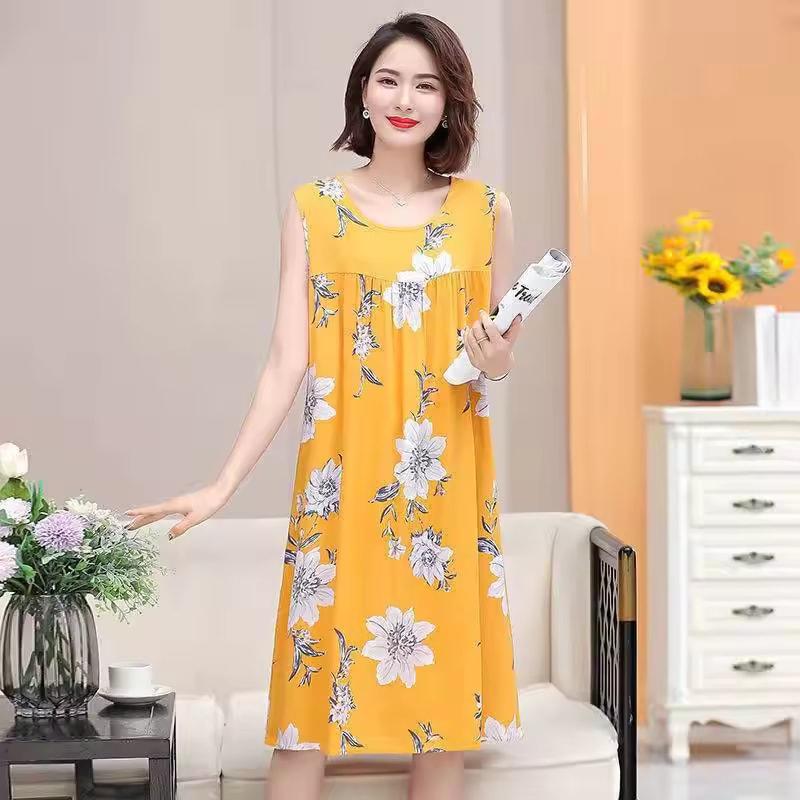 Summer Middle-Aged and Elderly Cotton Silk Nightgowns Pajamas Women's Dresses Large Size Mother's Casual Nightgowns Homewear
