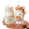 High-value Cartoon Milk Cup, Cute Student Straw Cup, Large Capacity 111 Stainless Steel Children's Thermos Cup