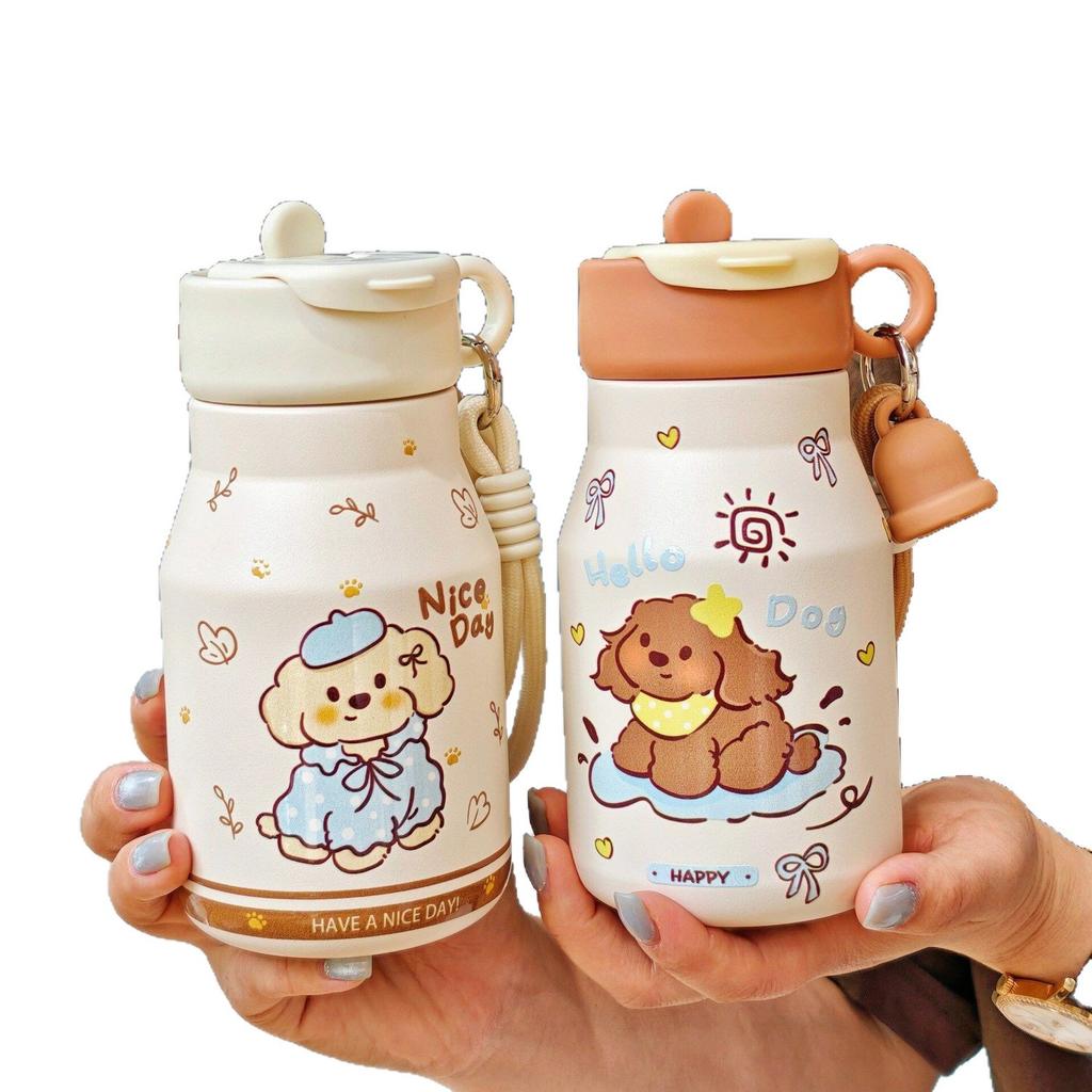 High-value Cartoon Milk Cup, Cute Student Straw Cup, Large Capacity 111 Stainless Steel Children's Thermos Cup