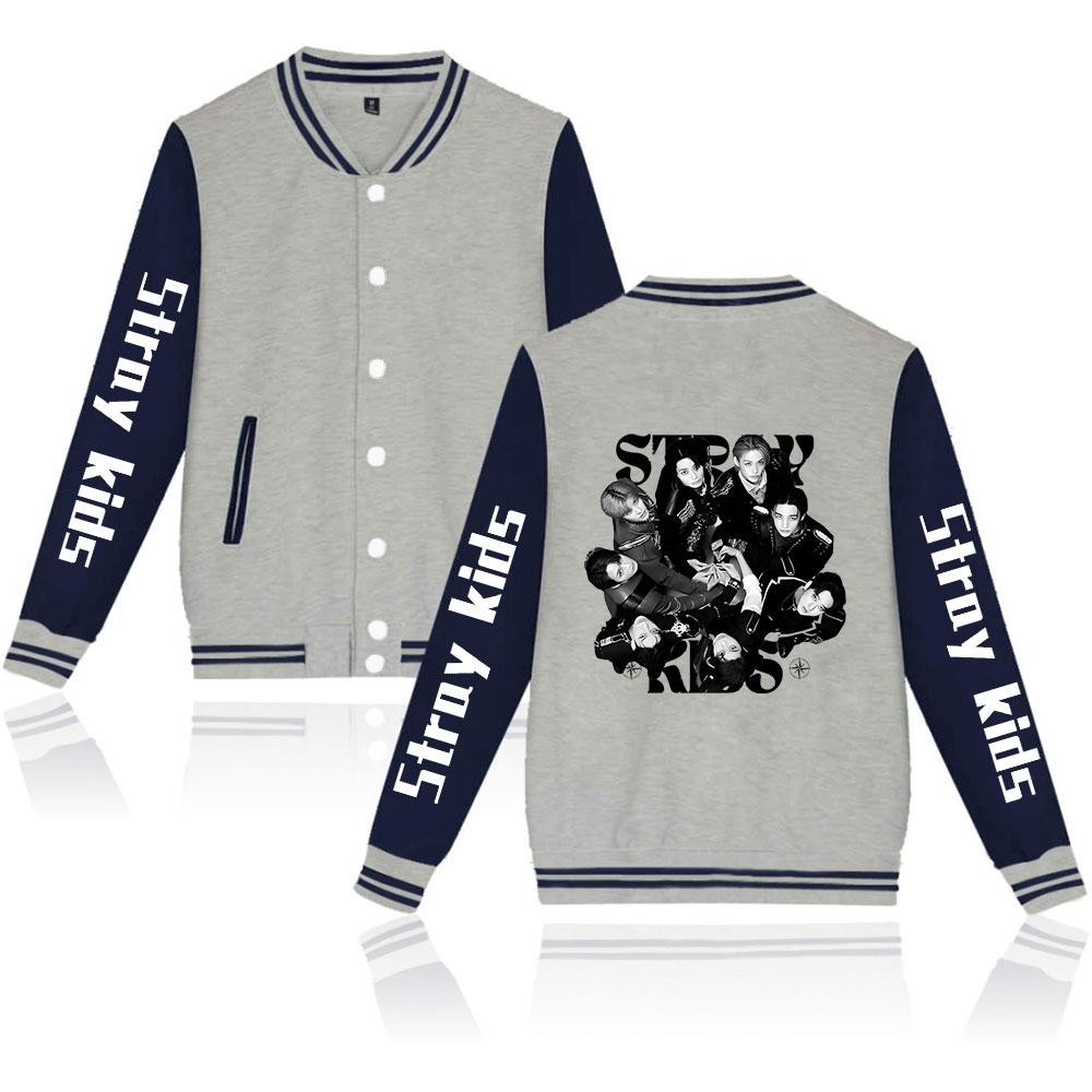 NEU Eingetroffen Unisex Mode Stray Kids Buchstaben Bedrucktes Baseball Sweatshirt Damen Herren Outdoor Sportjacken