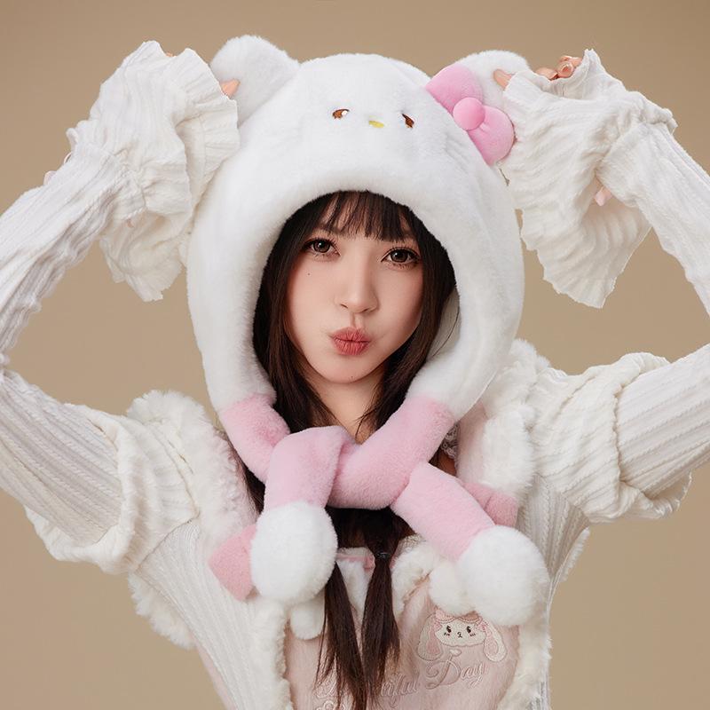 

Женская теплая флисовая шапка с мультяшным котом, с двигающимися ушами и наушниками для осени/зимы