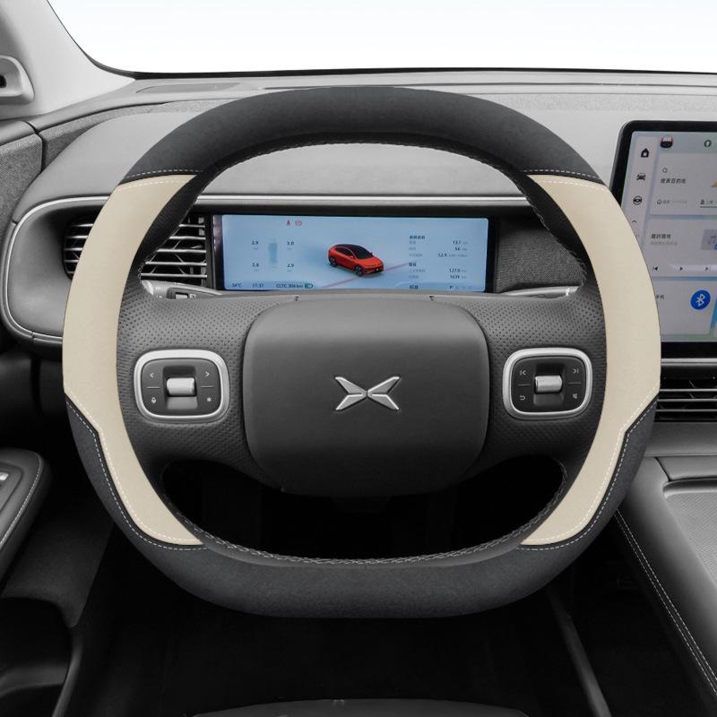 Suede Steering Wheel Cover for 24 Xiaopeng Models: G6, X9, P7, P5, M03, G9, G3 - No Sewing Needed. 38cm