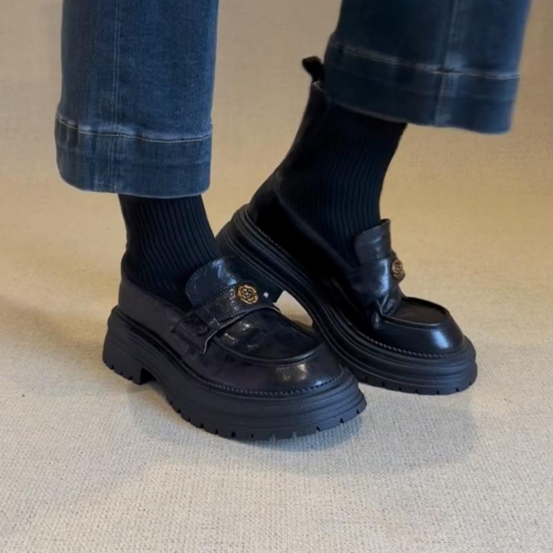 Camellia Knitted Elastic Lazy Thick Heel Women's Thin Boots Retro Style Thick-soled British Short Socks Boots