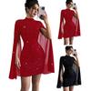 Women's Glitter Cloak Sleeve Mini Dress Sexy Mock Neck Cocktail Party Dress Going Out Wedding Guest Dress