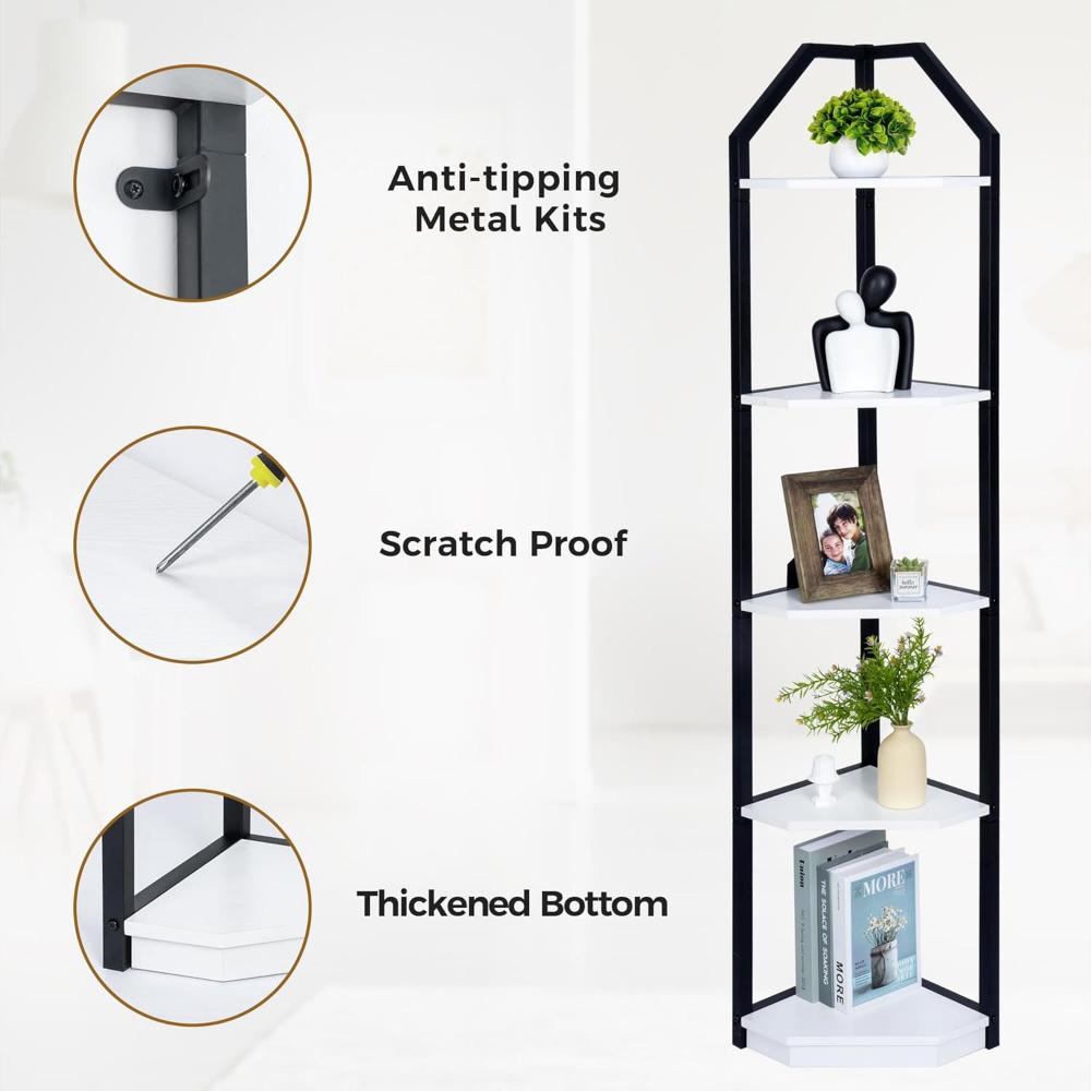 5 Tier Corner Shelf, 70” Corner Shelf Stand, Corner Bookshelf Plant Stand, Storage Shelf for Bathroom, Living Room, Kitchen