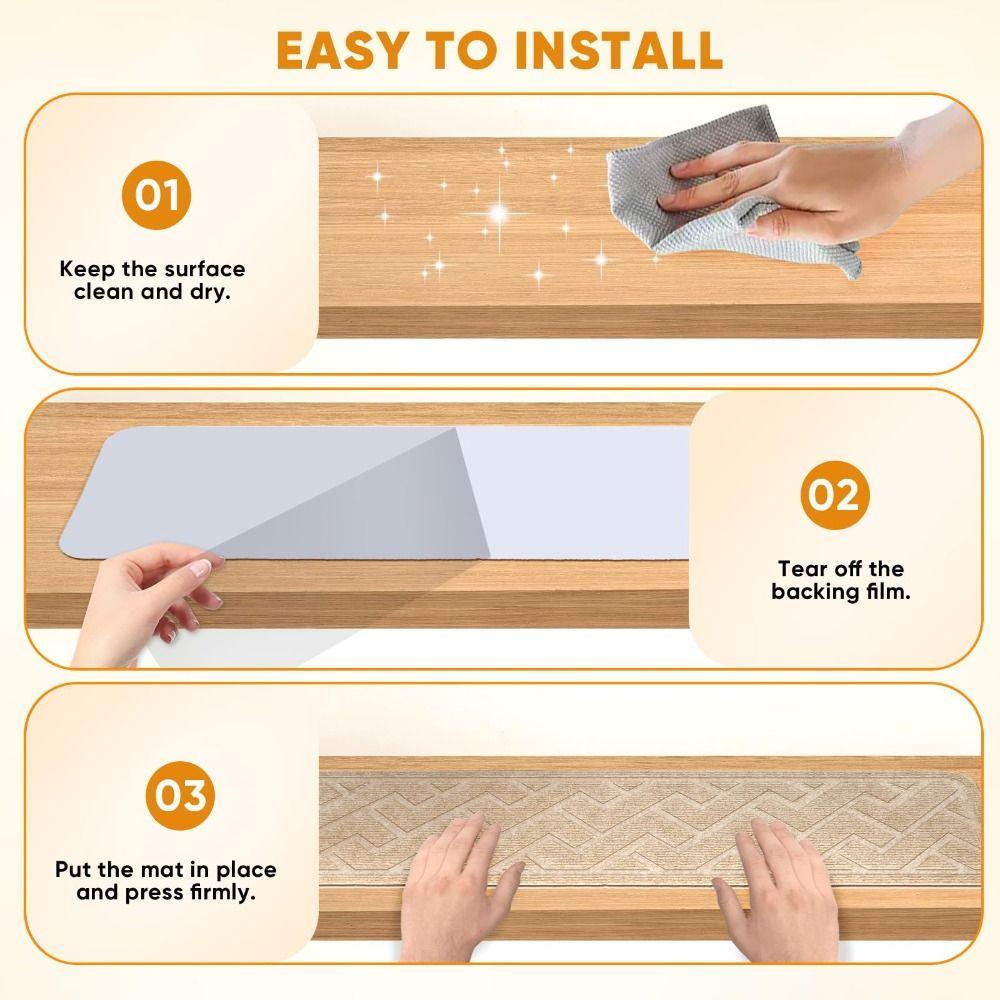 1pc Durable 8x30 Inch Stair Treads Non-Slip TPR Backing Stair Mats Noise Reduction Self-adhesive Stair Runner Rugs Home Decor