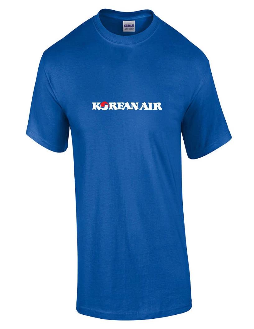 Korean Air Red White Logo Asian Airline Royal Blue Cotton T-Shirt S
