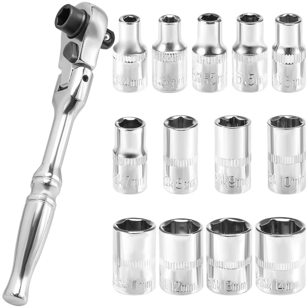 Ratchet handle chrome vanadium steel 1/4 inch 2-in-1 multifunctional flexible head ratchet wrench drive ratchet wrench tool