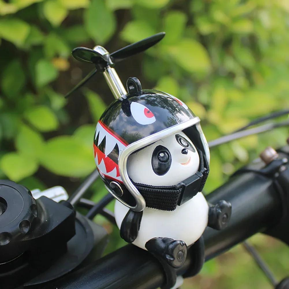 Motorcycle Handlebar Decoration Bike Electric Cute Panda Cartoon With Helmet Airscrew Ornaments Riding Equipment Accessories