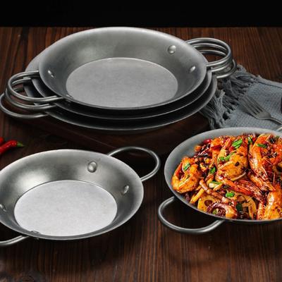 Double Handle Seafood Rice Pot Vintage Stainless Steel Troop Pot Retro Flat Bottom Korean Ramen Pot Restaurant Kitchen Cookware