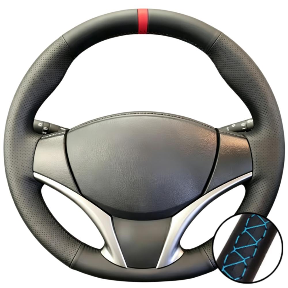 Hand Stitched Wear Resistant Perforated Non-slip Microfiber Leather 2014-2016 Steering Wheel Cover For Toyota Yaris Vios