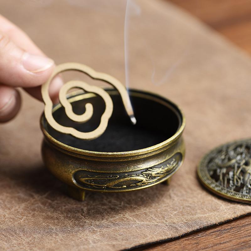 Dragon & Phoenix Auspicious Cloud Alloy Incense Burner: Three-Legged Indoor Aromatherapy & Coil Incense Holder