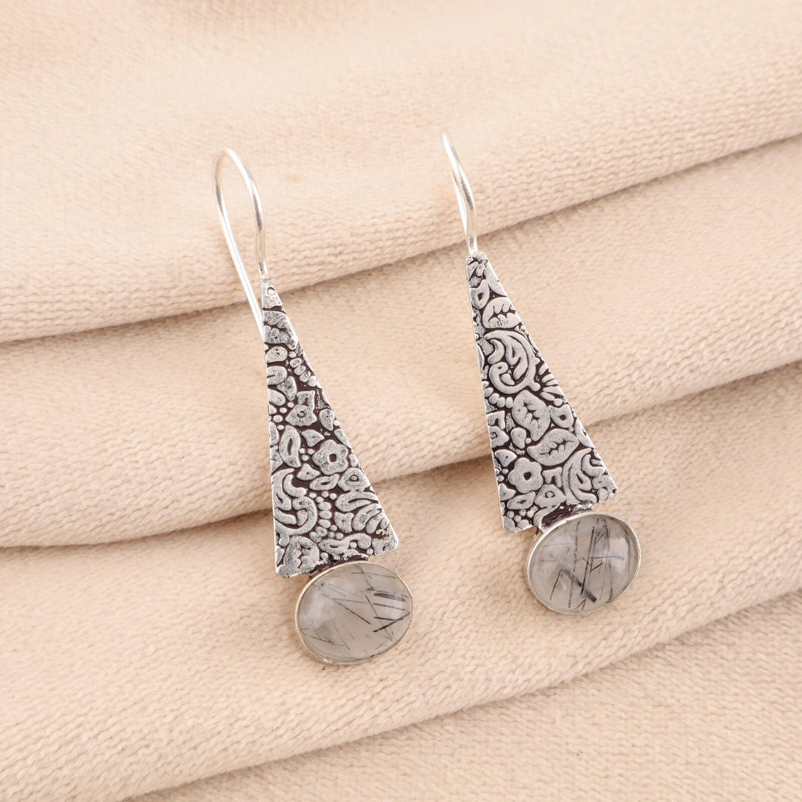 

Натуральный черный рутил 925 стерлинговое серебро ювелирные изделия ручной работы серьги 1,9 для подарка EE-165-28