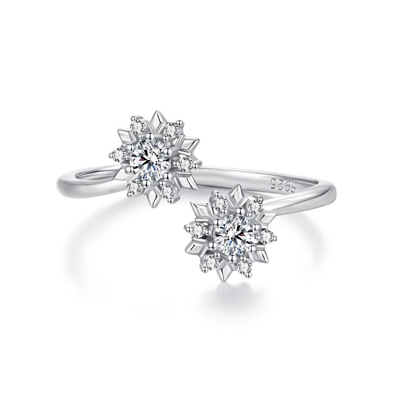 925 Sterling Silver Snowflake Jewelry Necklace Earrings Ring For Women Sparkling Cubic Zirconia 3-Piece Gift Set for Women Xmas