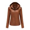 Veste en cuir à capuche automne et hiver pour femme avec capuche amovible et veste en cuir velours coupe slim