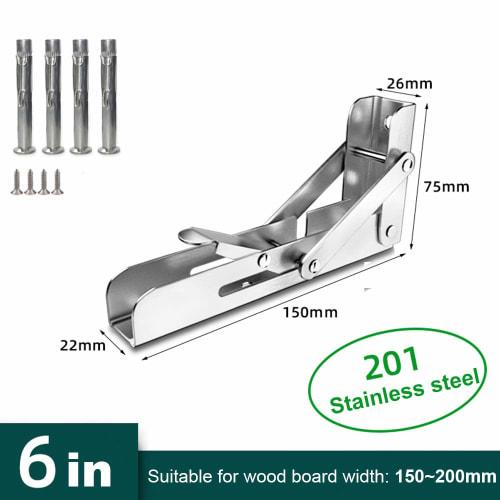 2 Folding Wall-Mounted Shelf Brackets, Space-Saving, Stainless Steel Expansion Screws for Heavy Workbench Shelf Support, 150mm