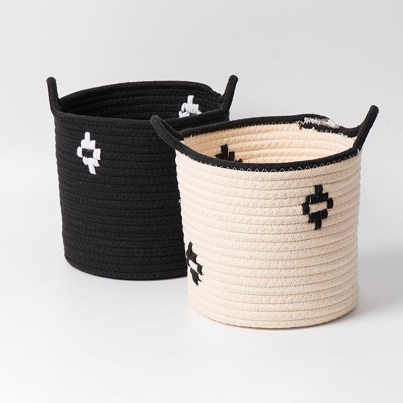 1PC Woven Decorative Basket Bedroom Laundry Basket Desktop Storage Bin Black White Storage Containers For Countertop Organizing