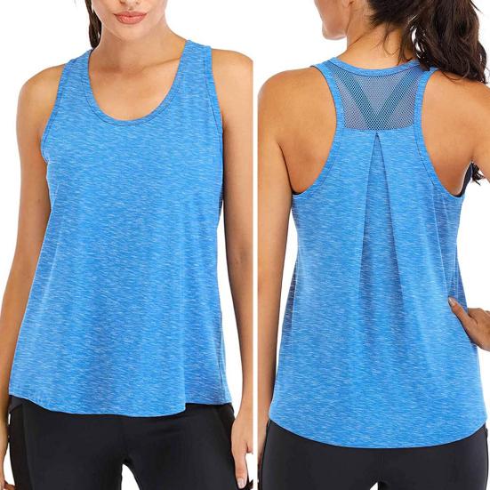 Chaleco Deportivo de Color Sólido para Mujer, Cuello Redondo, Sin Mangas, Secado Rápido, Espalda Cruzada, Blusa Holgada