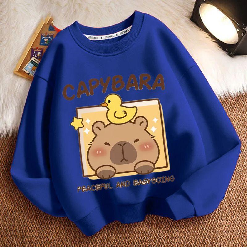 Dívčí módní kreslená mikina s kapybarou Jarní a podzimní dětský volný top s dlouhým rukávem a kulatým výstřihem