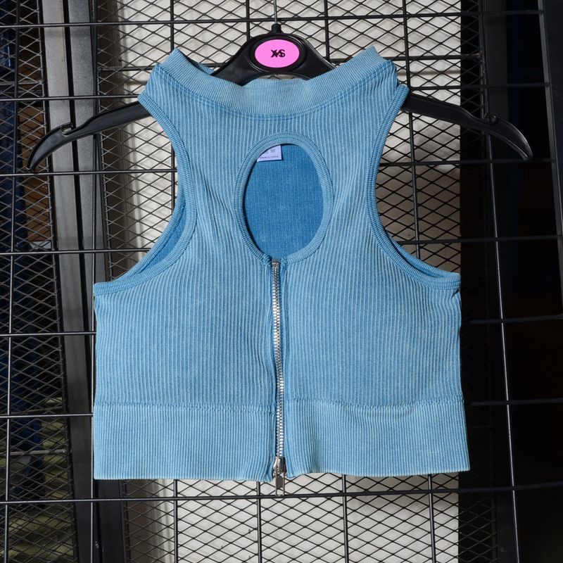 

Super Nice Western Style ~ Plus size Front Zipper Medium and High Strength Underwear Hollow Fitness Running Iron Vest Bra Gray Blue M