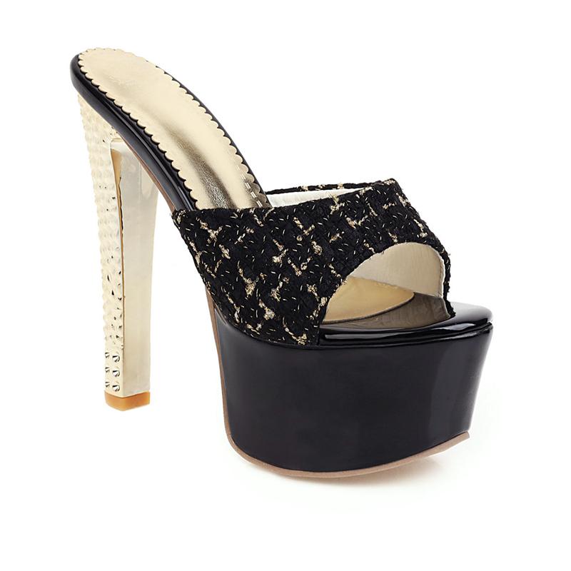 Модные сексуальные летние туфли-мюли женские тапочки экстремально высокие каблуки 15 см женские шлепанцы роскошные босоножки на платформе и шпильках большой размер 45 39 5829₽