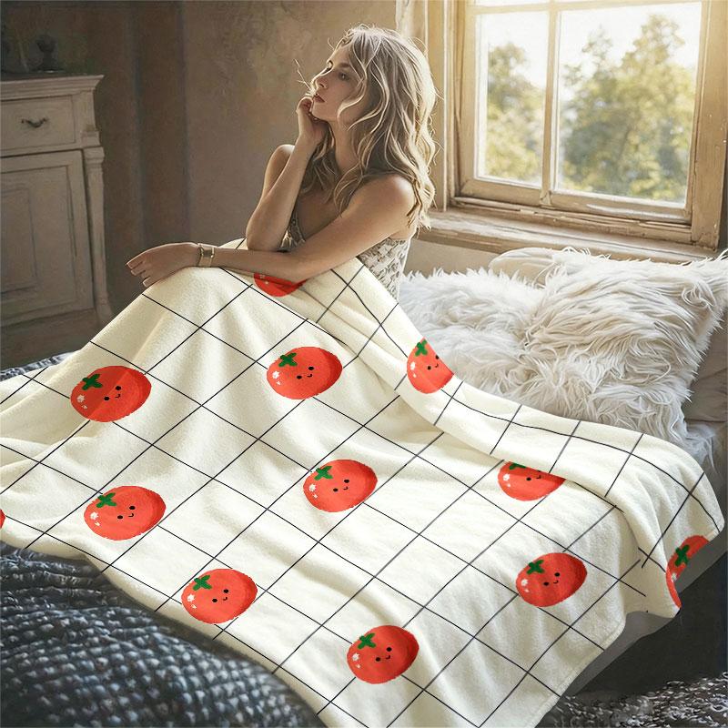 Grid Tomato Flannel Blanket Warm Soft Halloween Christmas Decorative Couch Warm Cozy All-Season Gift