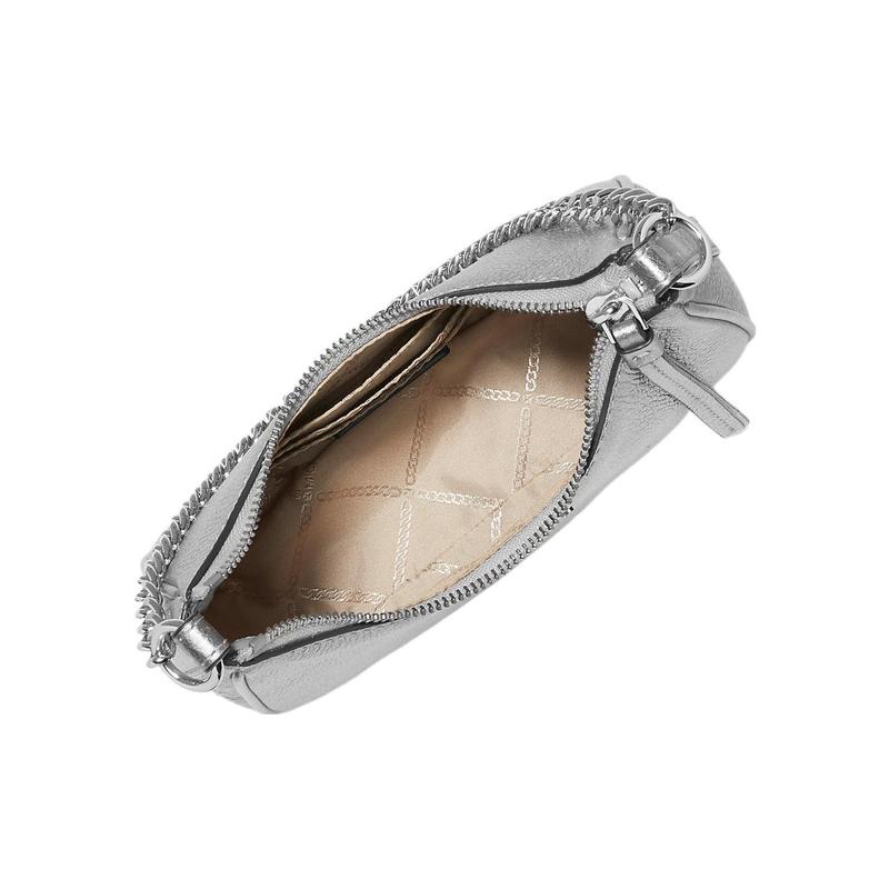 MICHAEL KORS Polished Metal Finish Chain Strap Leather Clutch Small Women's Silver
